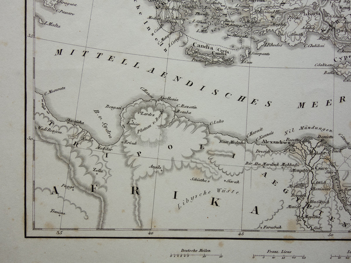 OSMAANSE RIJK Oude landkaart van Turkije uit 1849 historische kaart Ottomaanse Rijk z/w