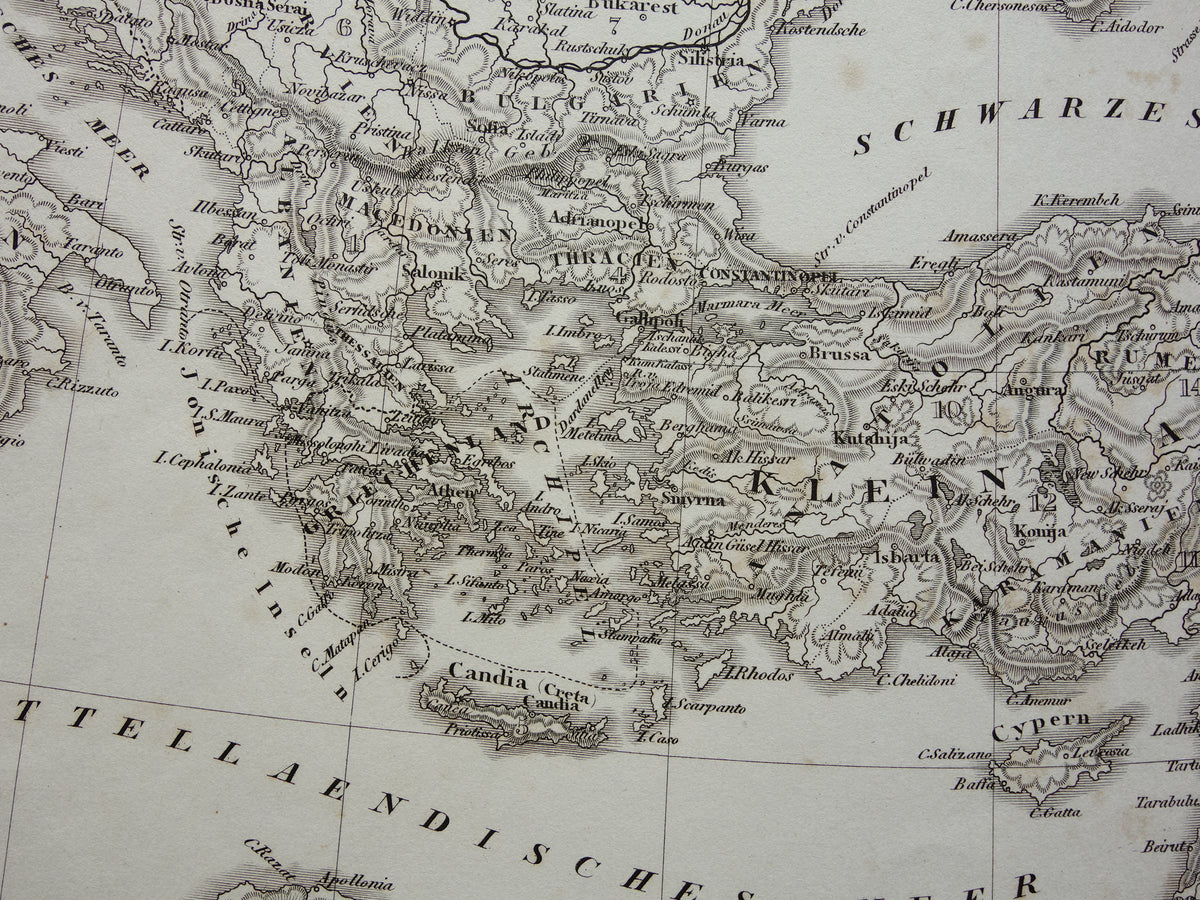 OSMAANSE RIJK Oude landkaart van Turkije uit 1849 historische kaart Ottomaanse Rijk z/w