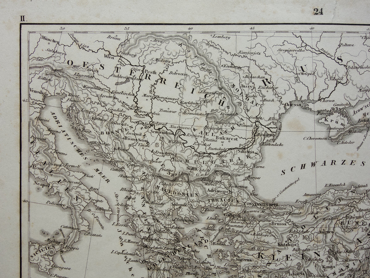 OSMAANSE RIJK Oude landkaart van Turkije uit 1849 historische kaart Ottomaanse Rijk z/w
