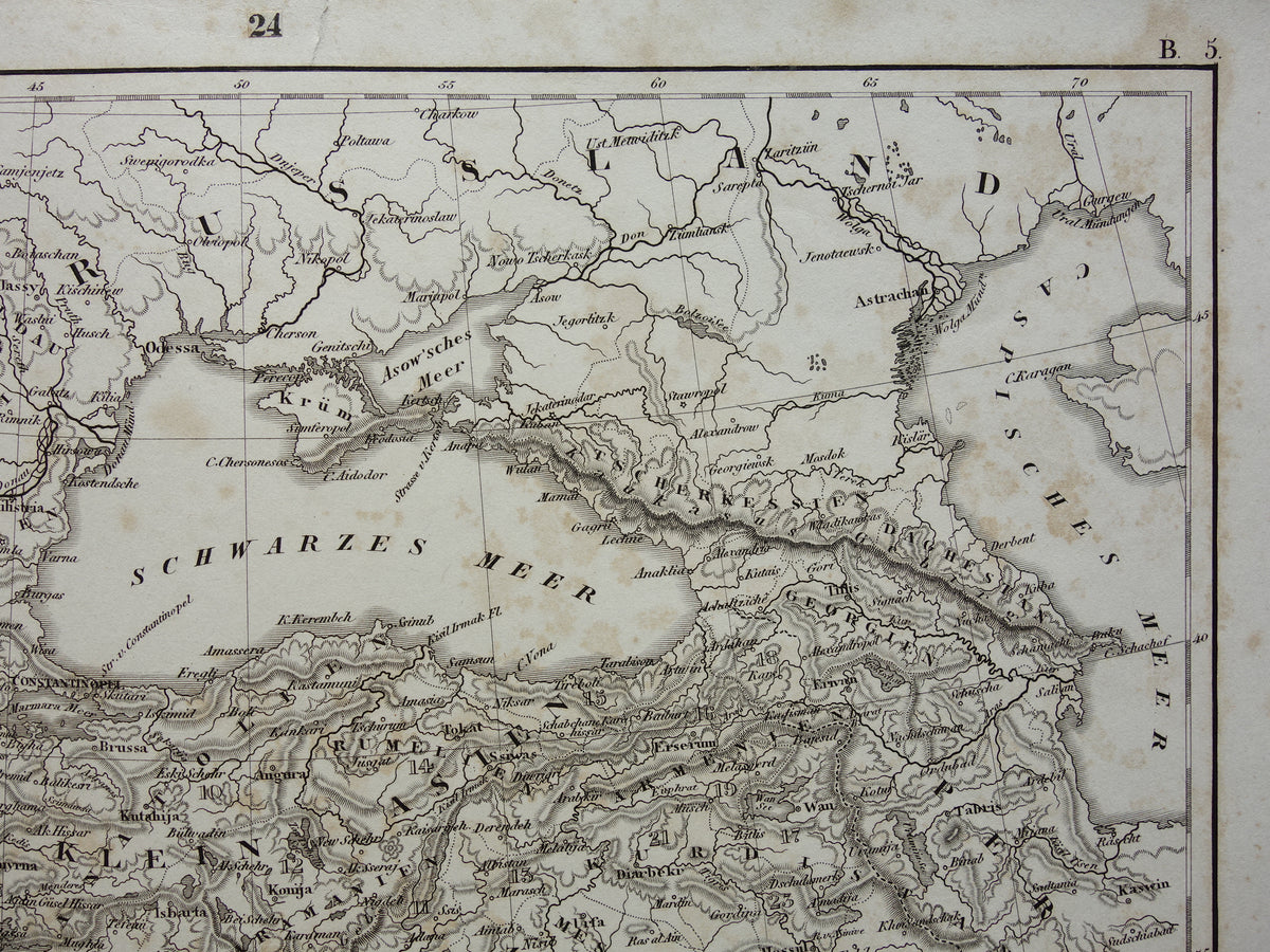 OSMAANSE RIJK Oude landkaart van Turkije uit 1849 historische kaart Ottomaanse Rijk z/w