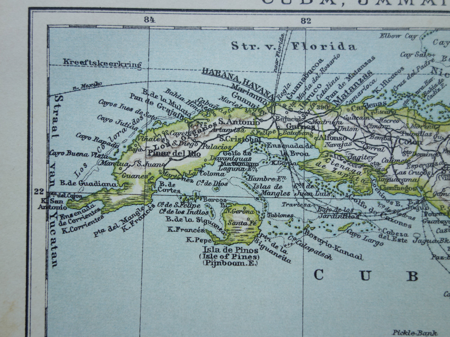 CUBA Oude landkaart van Cuba en Jamaica Klein formaat Nederlandse kaart
