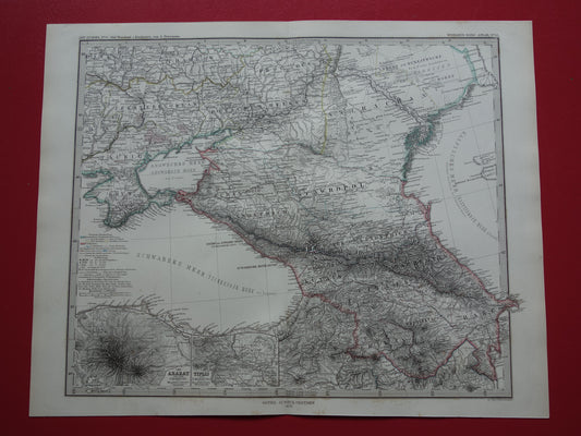 Oude landkaart van de Kaukasus originele antieke kaart Georgië Azerbeidzjan Armenië Krim Tbilisi Bakoe Ararat vintage poster