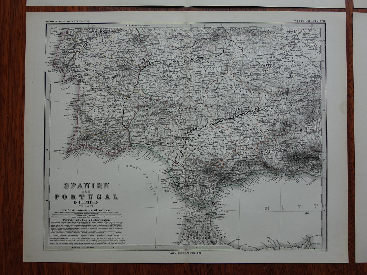 grote oude kaart van Spanje te koop uit 1878