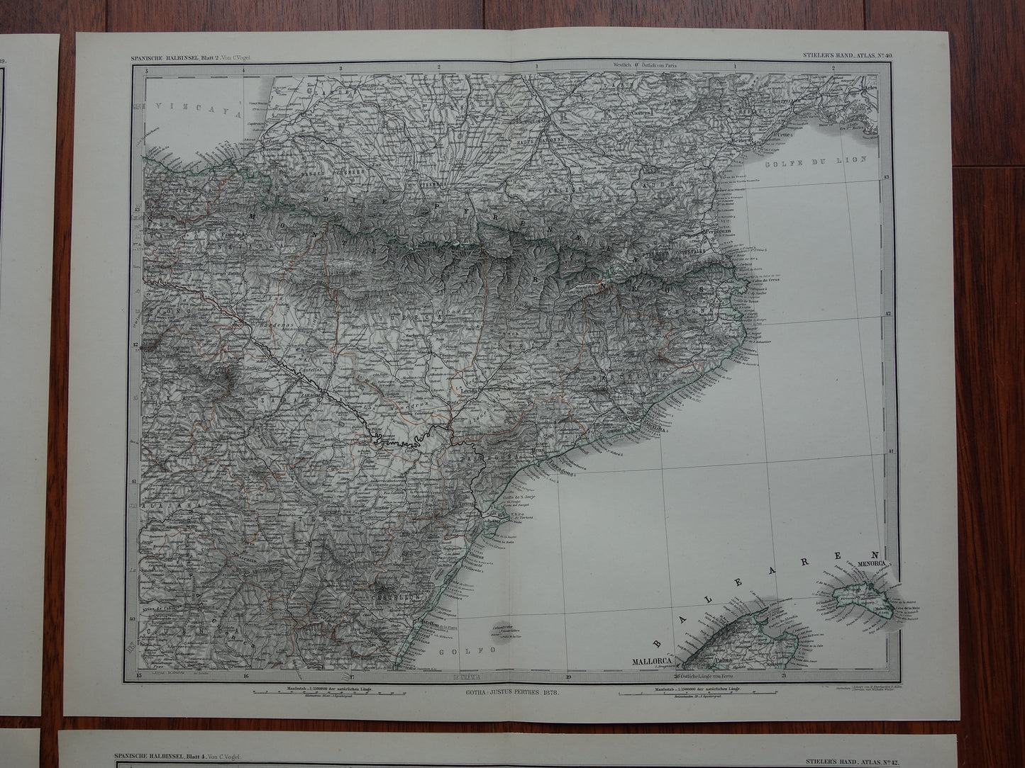 SPANJE Grote oude landkaart van Spanje en Portugal 1878 originele antieke kaart 73 x 94 cm met jaartal vintage landkaarten