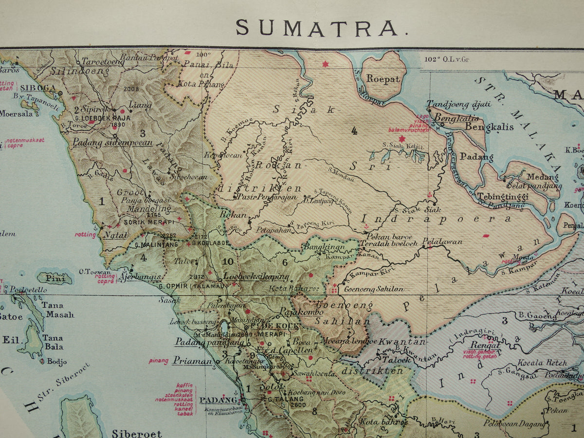 Sumatra old map of Sumatra Indonesia 1911 original antique Dutch map historical maps Sumatra Medan Palembang