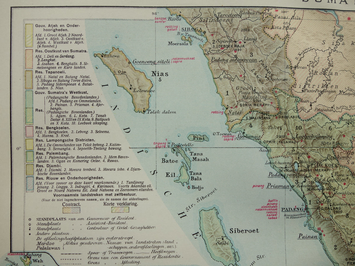 Sumatra old map of Sumatra Indonesia 1911 original antique Dutch map historical maps Sumatra Medan Palembang