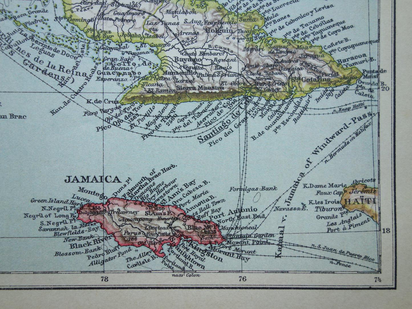 CUBA Oude landkaart van Cuba en Jamaica Klein formaat Nederlandse kaart