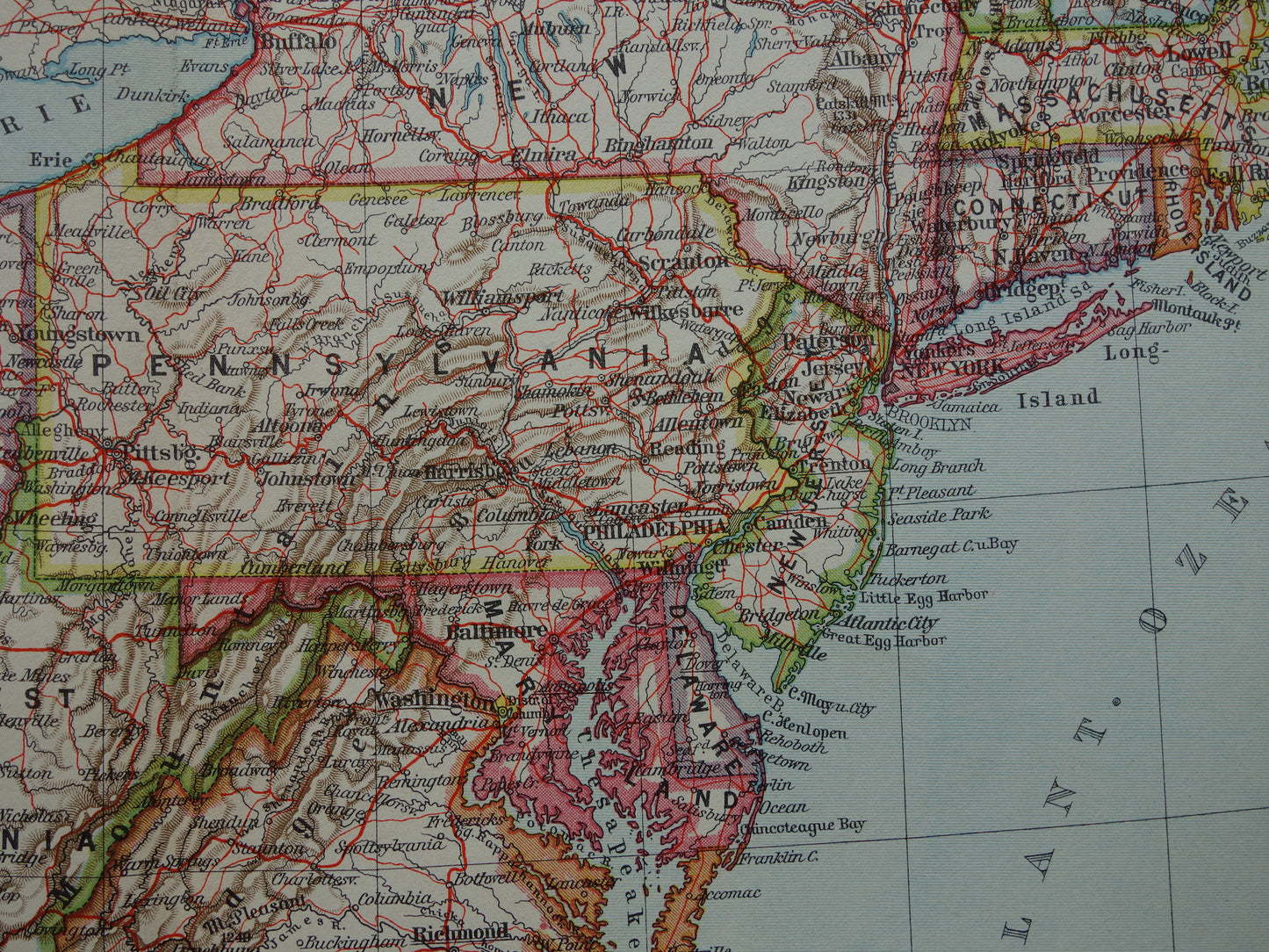 VS oude landkaart van de Verenigde Staten noordoosten 1931 originele vintage kaart Michigan New York Carolina
