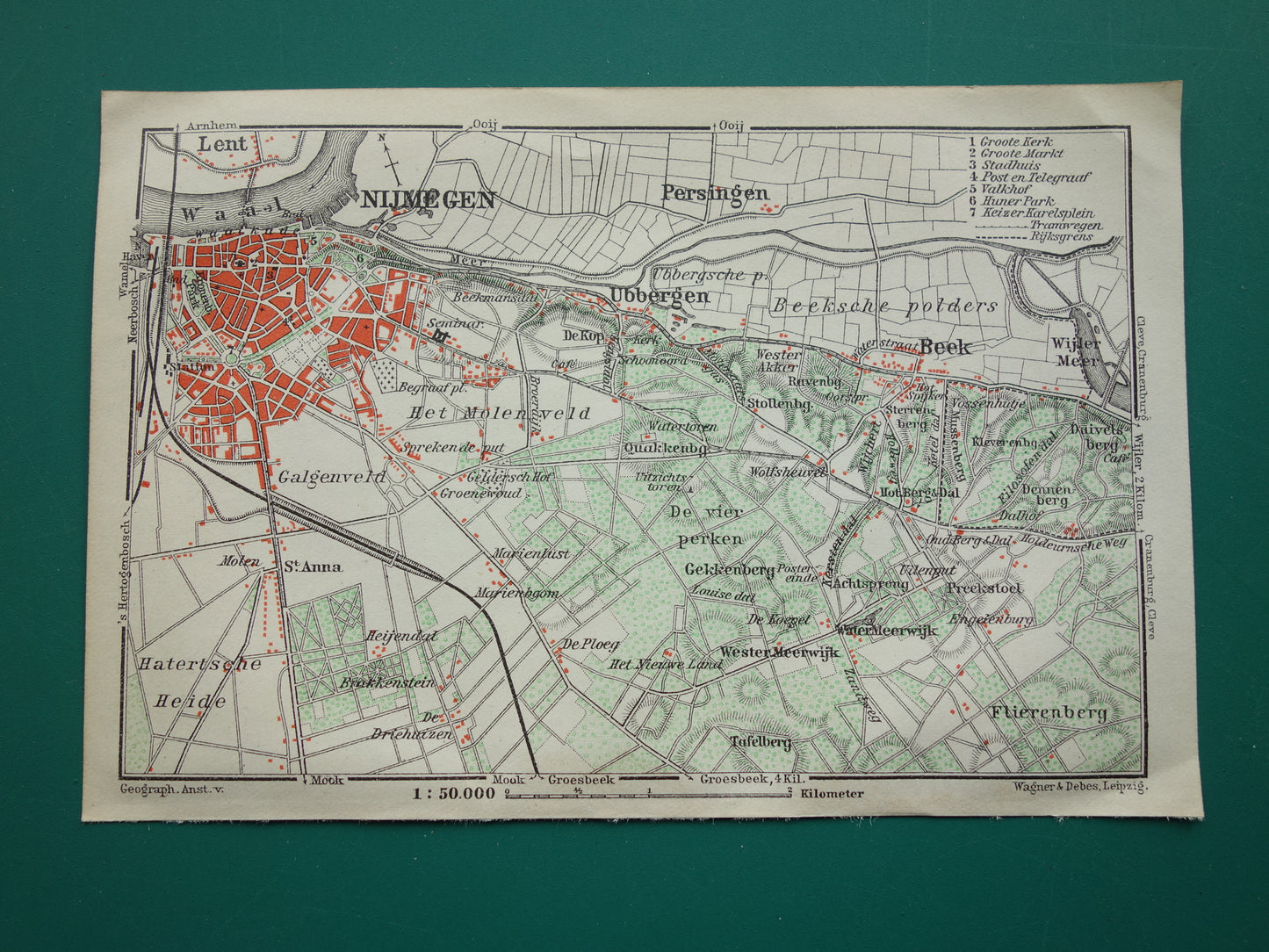 NIJMEGEN alte Karte von Nijmegen Beek Ubbergen aus dem Jahr 1910, kleine originale antike Karte