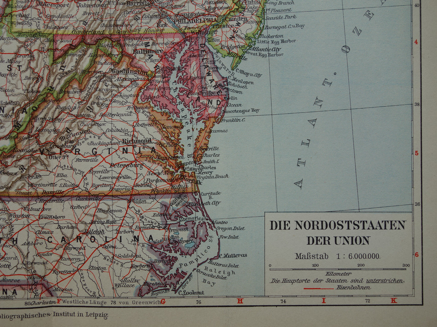 VS oude landkaart van de Verenigde Staten noordoosten 1931 originele vintage kaart Michigan New York Carolina
