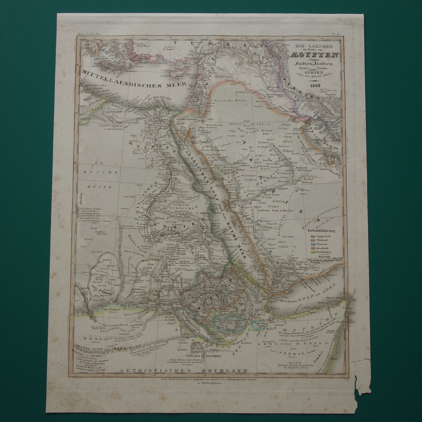 Oude kaart van Egypte Rode Zee Saoedie-Arabië 175+ jaar oude handgekleurde landkaart Ethiopië