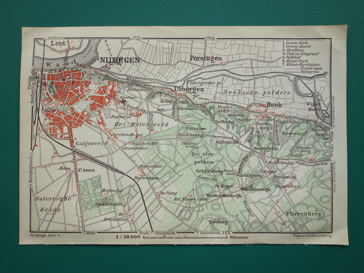 NIJMEGEN oude landkaart van Nijmegen Beek Ubbergen uit 1910 kleine originele antieke kaart