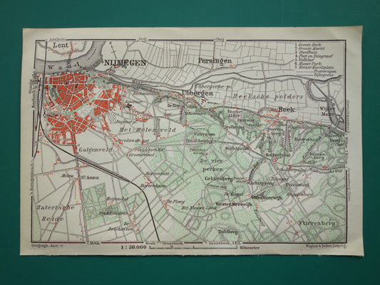 NIJMEGEN oude landkaart van Nijmegen Beek Ubbergen uit 1910 kleine originele antieke kaart