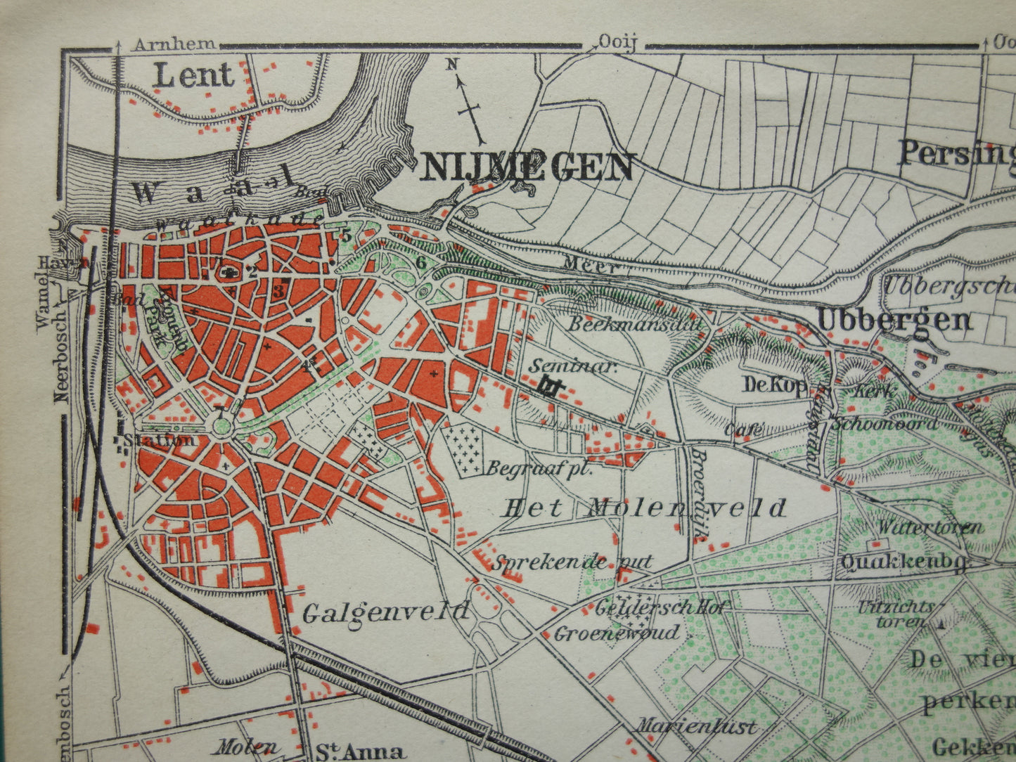 NIJMEGEN alte Karte von Nijmegen Beek Ubbergen aus dem Jahr 1910, kleine originale antike Karte