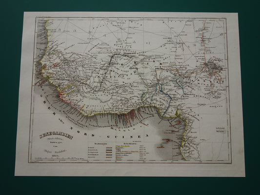West-Afrika Oude kaart van Nigeria Ghana Ivoorkust 175+ jaar oude handgekleurde landkaart