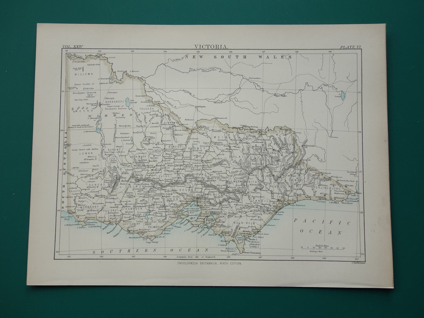 Antique map of the state of Victoria in Australia 1888 original old map Melbourne Vic for sale