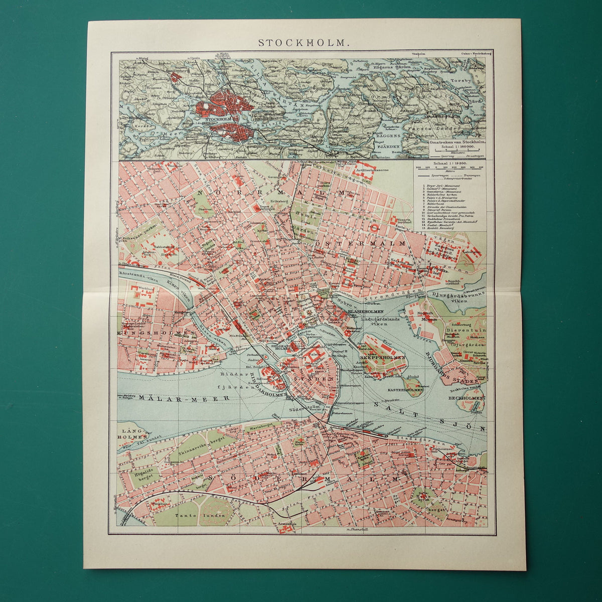 Stockholm oude kaart uit 1911 originele antieke Nederlandse plattegrond van Stockholm Zweden