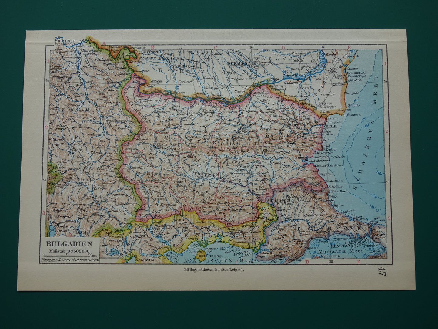 BULGARIJE oude landkaart van Bulgarije uit 1928 originele vintage kaart