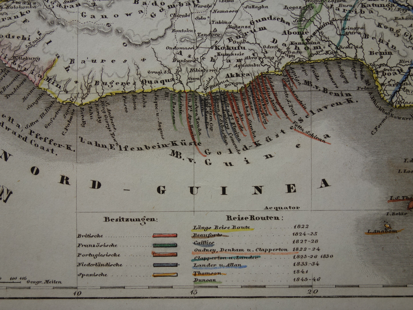 West-Afrika Oude kaart van Nigeria Ghana Ivoorkust 170+ jaar oude handgekleurde landkaart