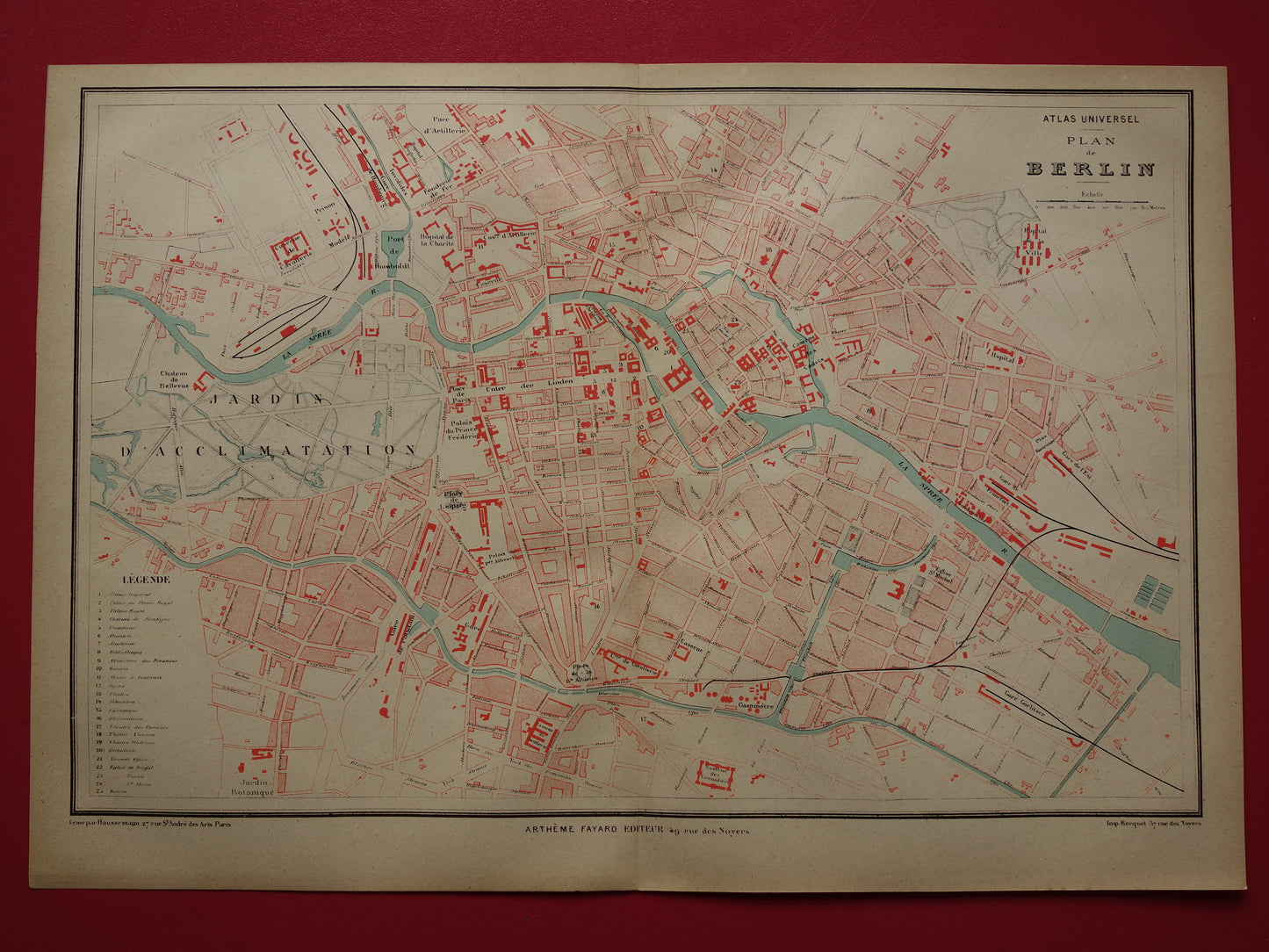 BERLIJN oude kaart van Berlijn uit 1877 originele antieke plattegrond