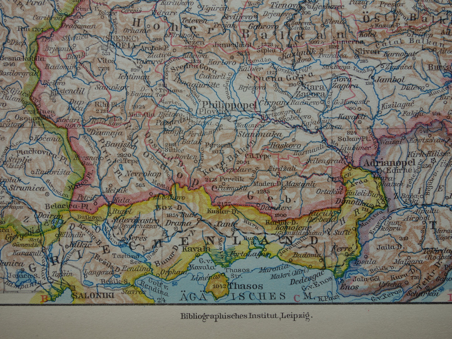 BULGARIJE oude landkaart van Bulgarije uit 1928 originele vintage kaart