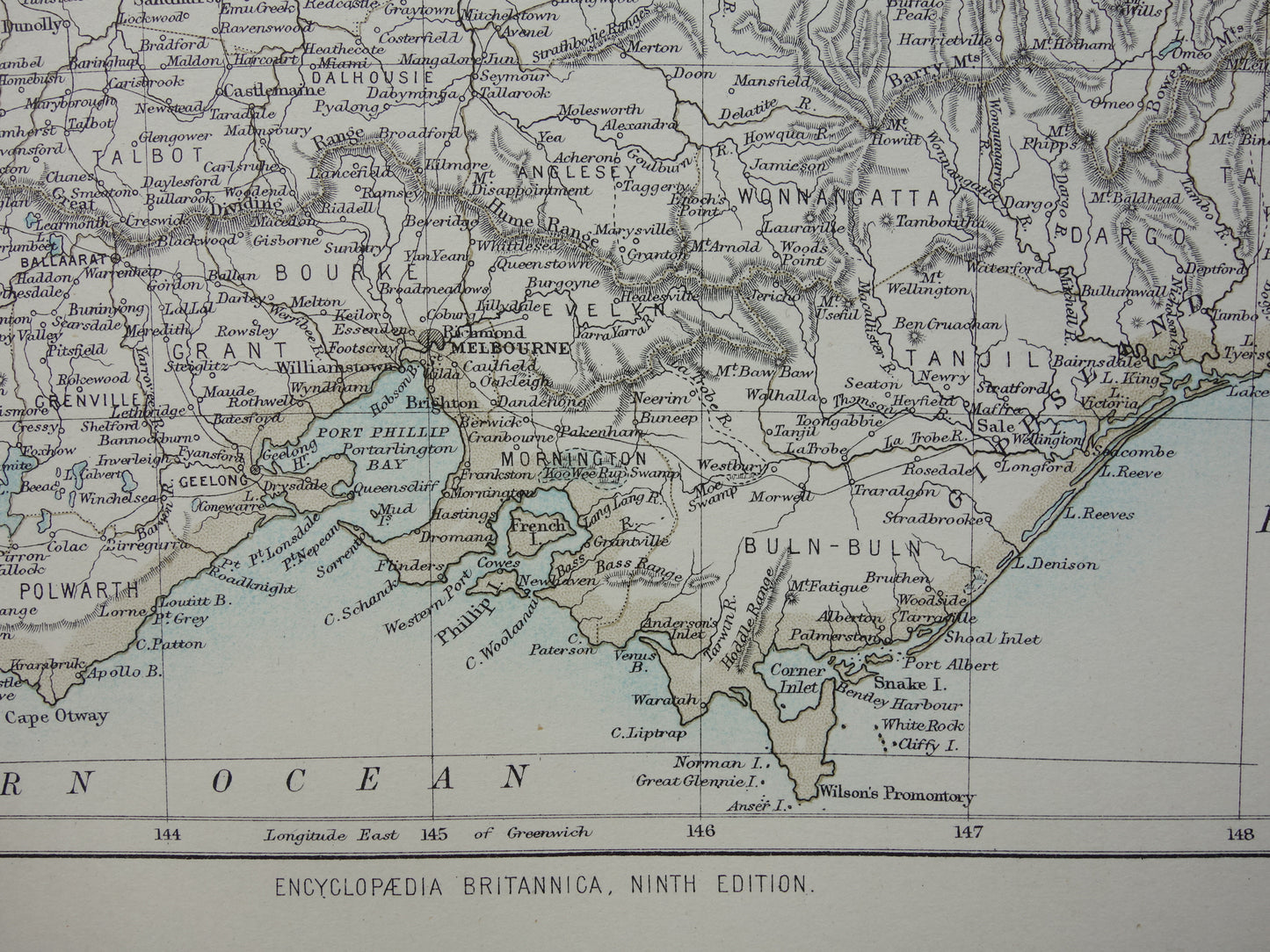 Antique map of the state of Victoria in Australia 1888 original old map Melbourne Vic for sale