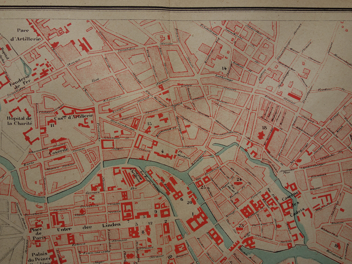 BERLIJN oude kaart van Berlijn uit 1877 originele antieke plattegrond