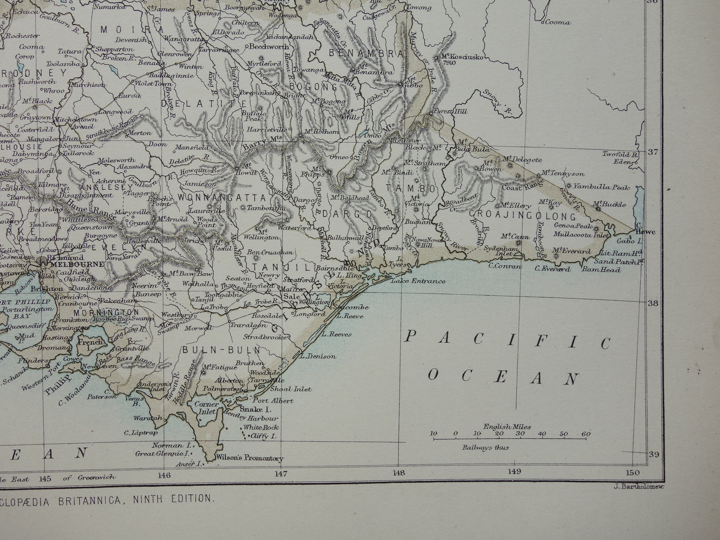 Antique map of the state of Victoria in Australia 1888 original old map Melbourne Vic for sale