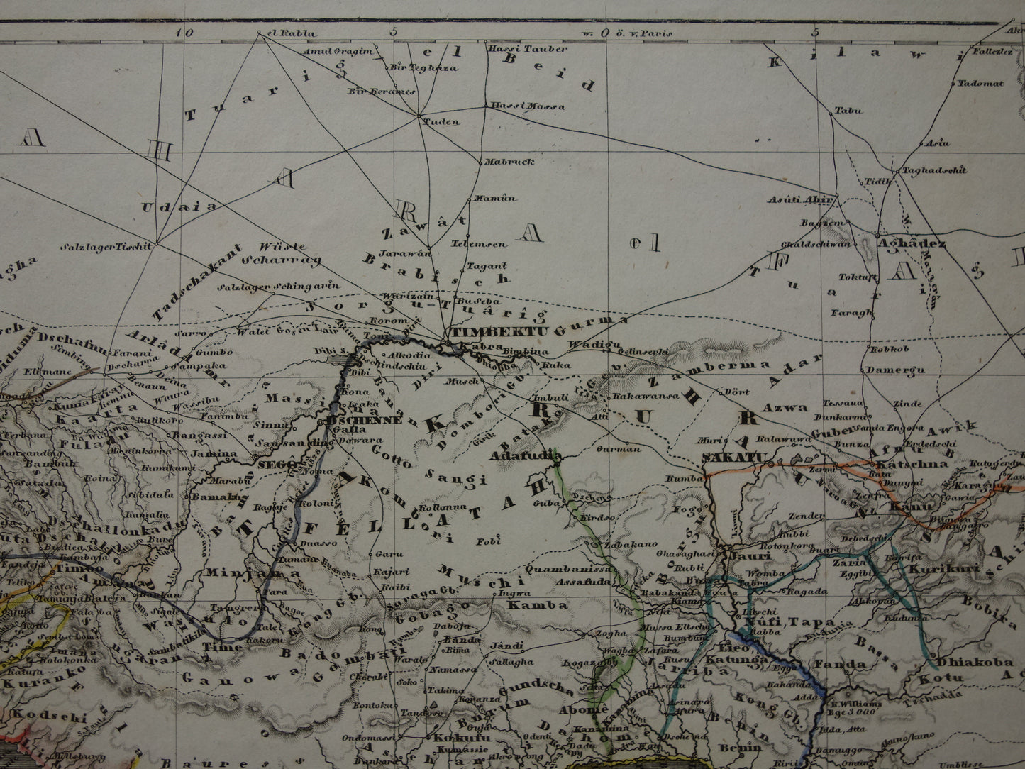 West-Afrika Oude kaart van Nigeria Ghana Ivoorkust 170+ jaar oude handgekleurde landkaart