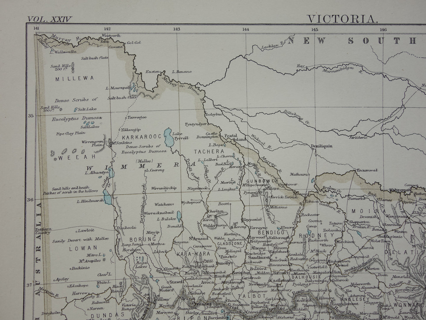 Antique map of the state of Victoria in Australia 1888 original old map Melbourne Vic for sale