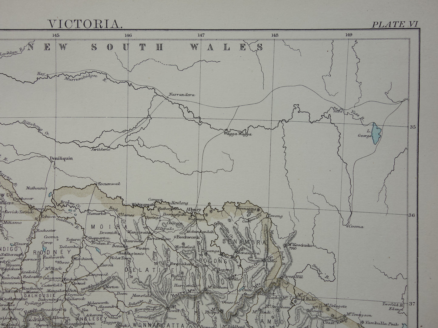 Antique map of the state of Victoria in Australia 1888 original old map Melbourne Vic for sale