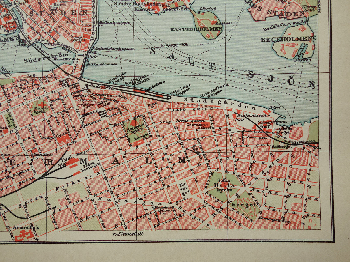 Stockholm oude kaart uit 1911 originele antieke Nederlandse plattegrond van Stockholm Zweden