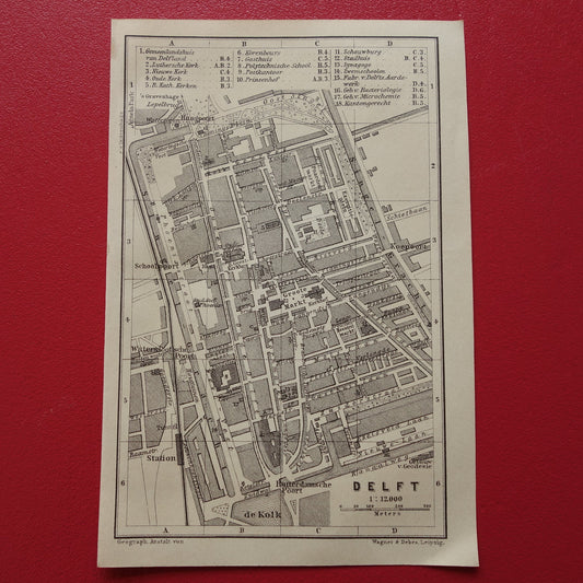 DELFT oude plattegrond van Delft uit 1904 kleine originele vintage kaart landkaart Nederland