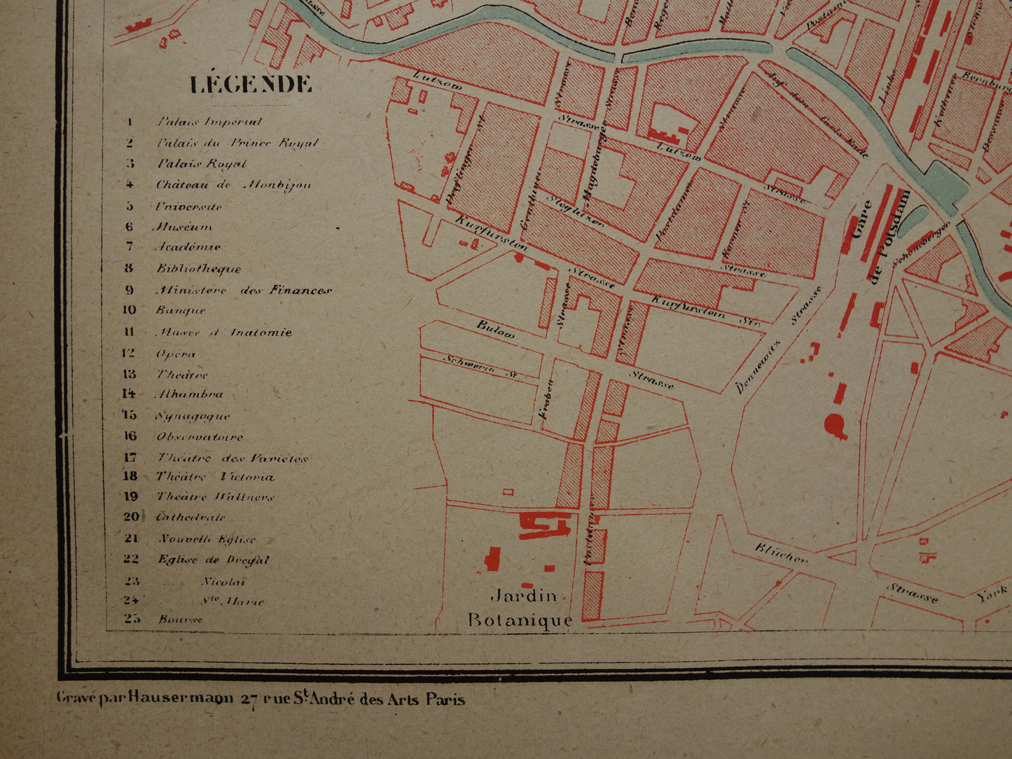 BERLIJN oude kaart van Berlijn uit 1877 originele antieke plattegrond