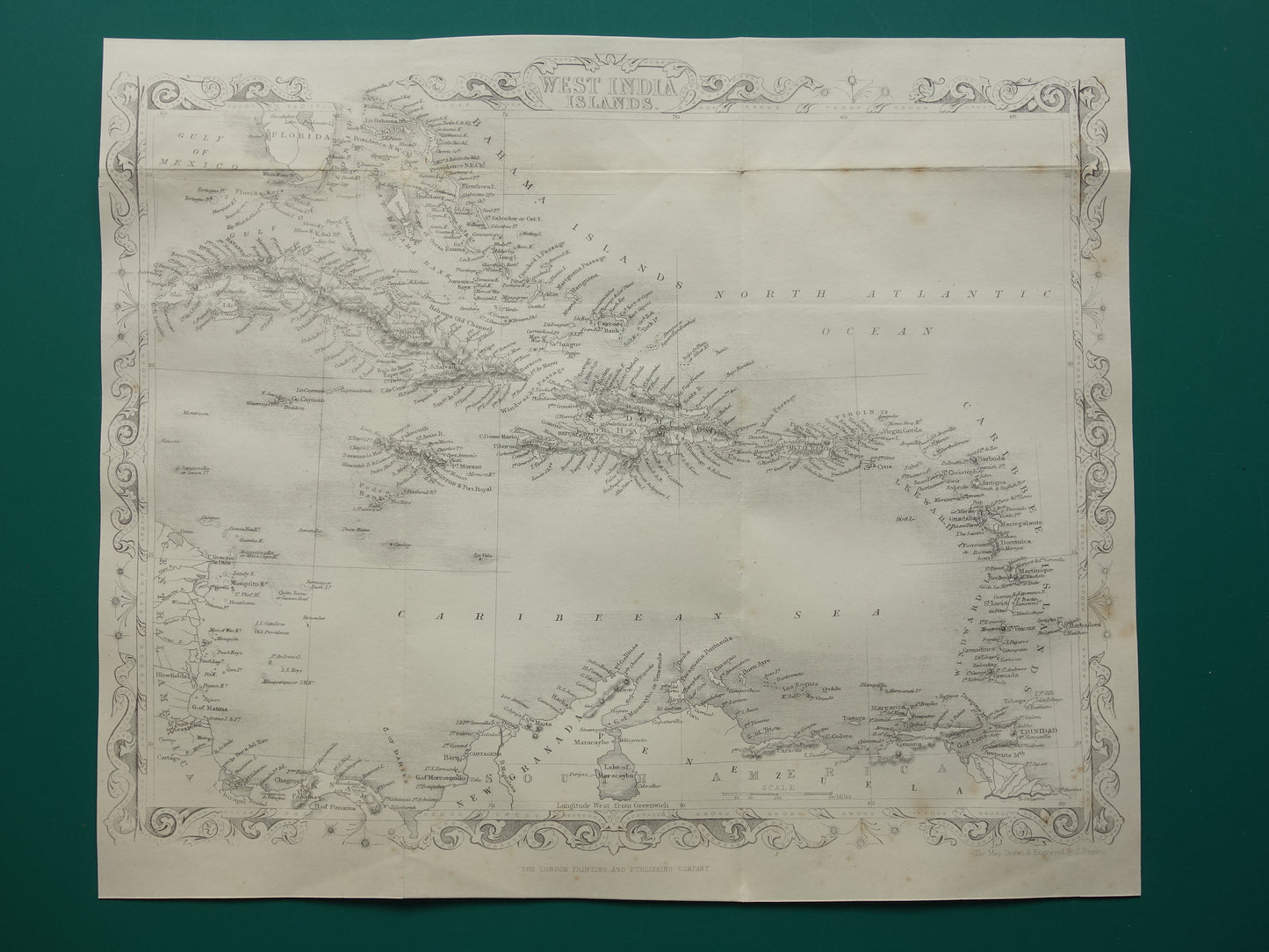 Caraïben vintage landkaart van het Caraïbisch gebied uit 1860 Originele antieke Engelse kaart