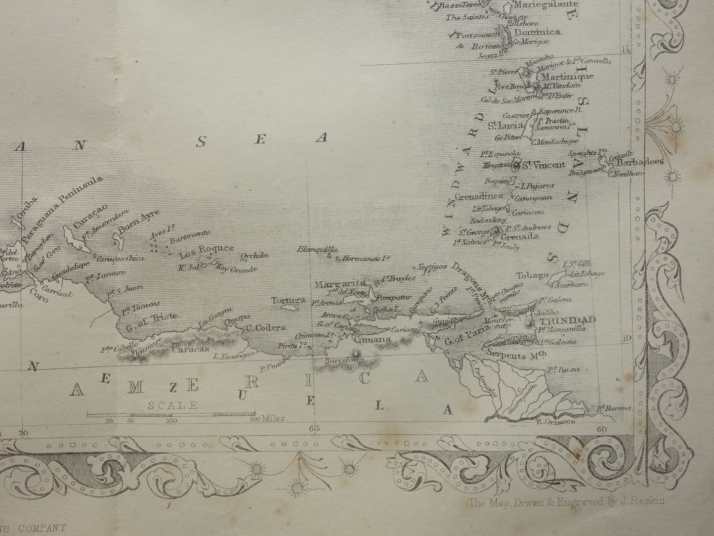 Caraïben vintage landkaart van het Caraïbisch gebied uit 1860 Originele antieke Engelse kaart