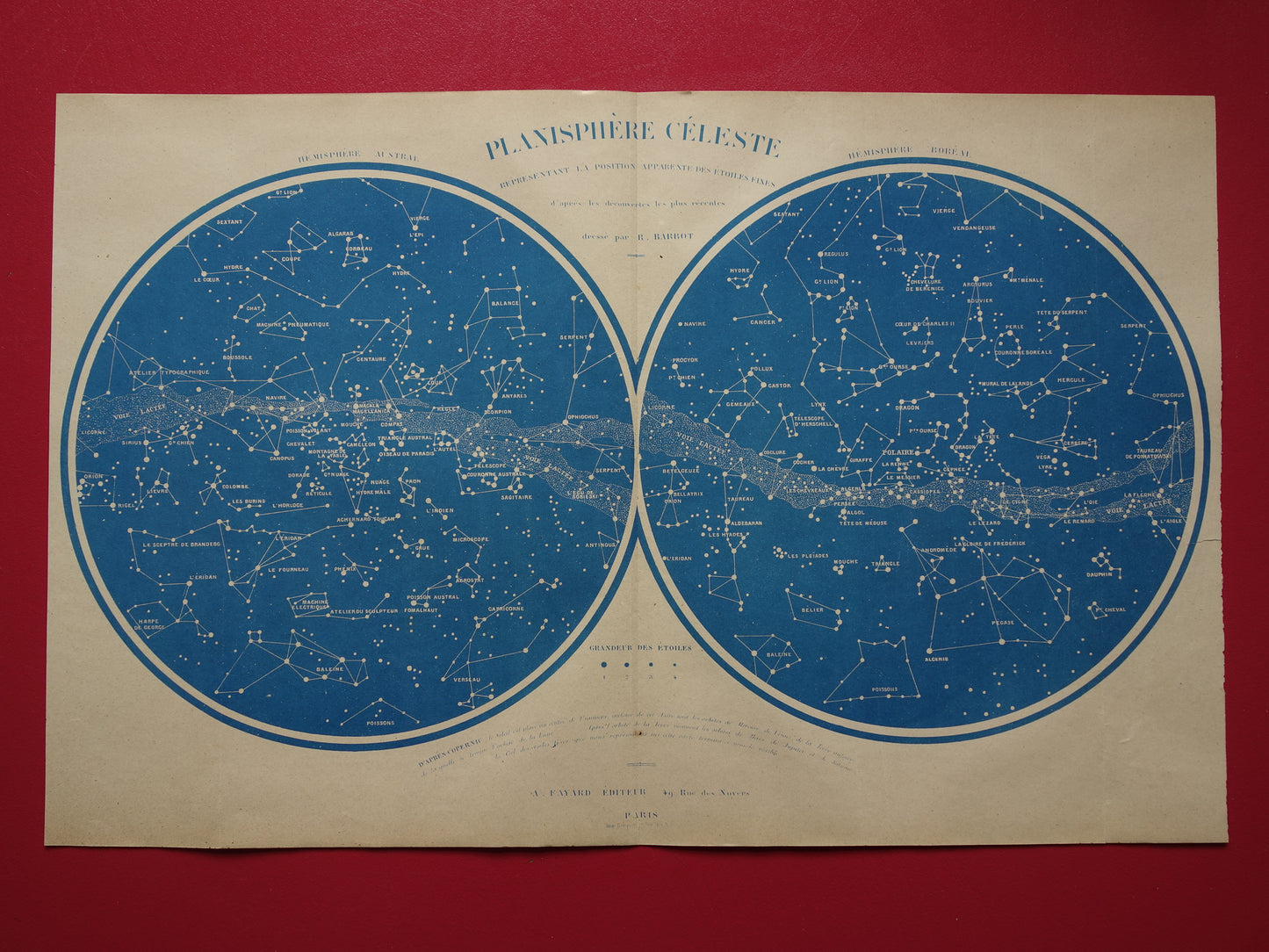 HEMELKAART oude kaart sterrenhemel uit 1877 originele antieke prent sterren ster sterrenbeelden melkweg