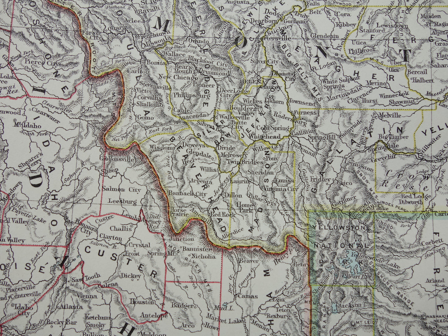 Oude kaart VS 1888 originele antieke landkaart Idaho Wyoming Montana North and South Dakota USA