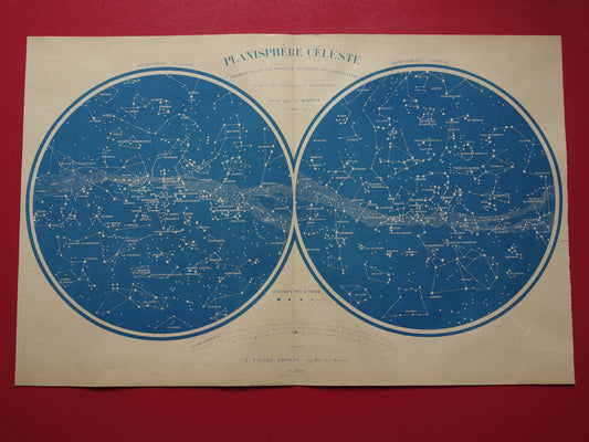 HEMELKAART oude kaart sterrenhemel uit 1878 originele antieke prent sterren ster sterrenbeelden melkweg