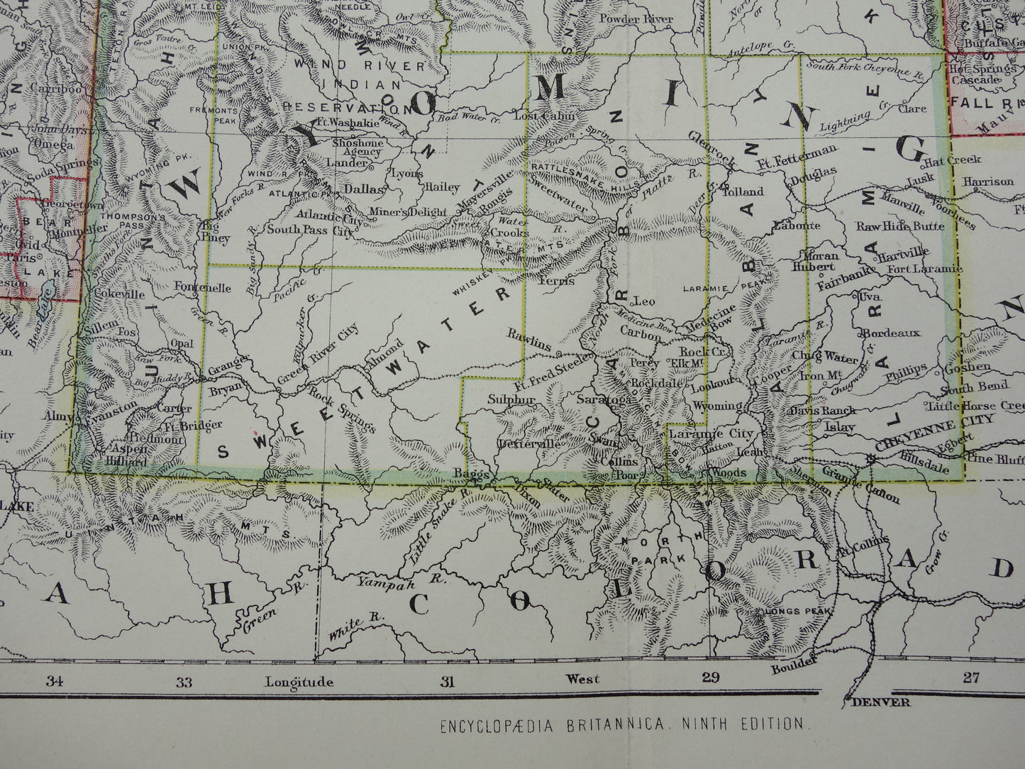 Oude kaart VS 1888 originele antieke landkaart Idaho Wyoming Montana North and South Dakota USA