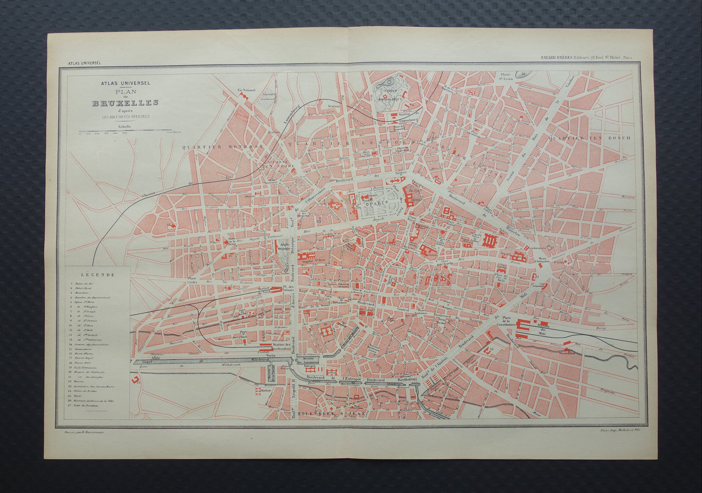 BRUSSEL oude kaart van Brussel uit 1896 originele antieke Franse plattegrond
