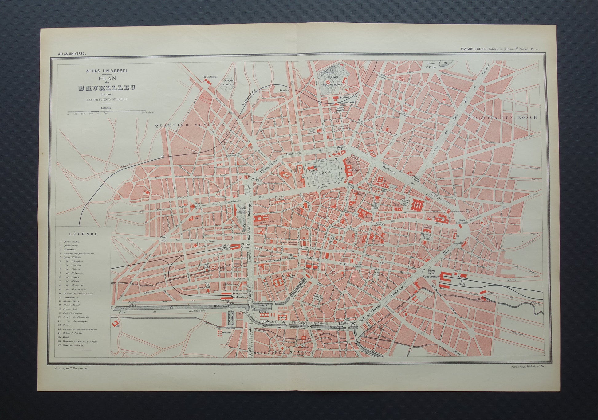 BRUSSEL oude kaart van Brussel uit 1896 originele antieke Franse plattegrond
