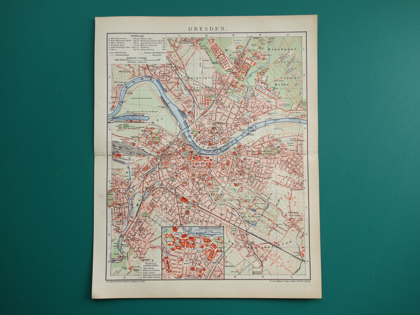 DRESDEN oude kaart van Dresden Duitsland uit 1911 originele antieke Duitse plattegrond