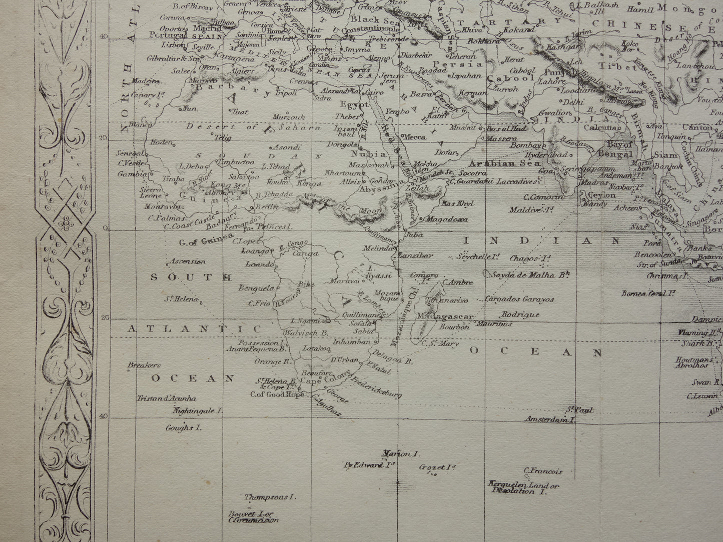 WERELDKAART vintage landkaart van de Wereld uit 1860 Originele antieke Engelse kaart