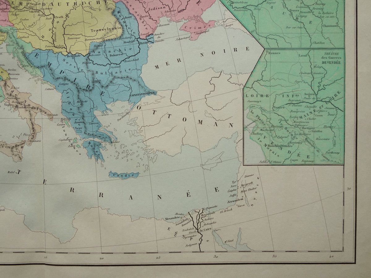 NAPOLEON Oude kaart van Europa in 1813 Napoleontische Rijk Antieke landkaart uit 1859 Originele Franse geschiedeniskaart
