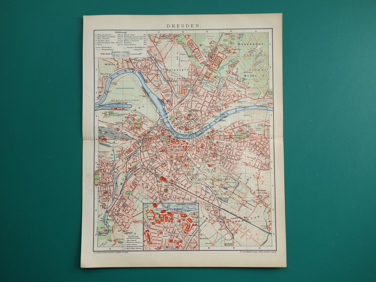 DRESDEN oude kaart van Dresden Duitsland uit 1911 originele antieke Duitse plattegrond