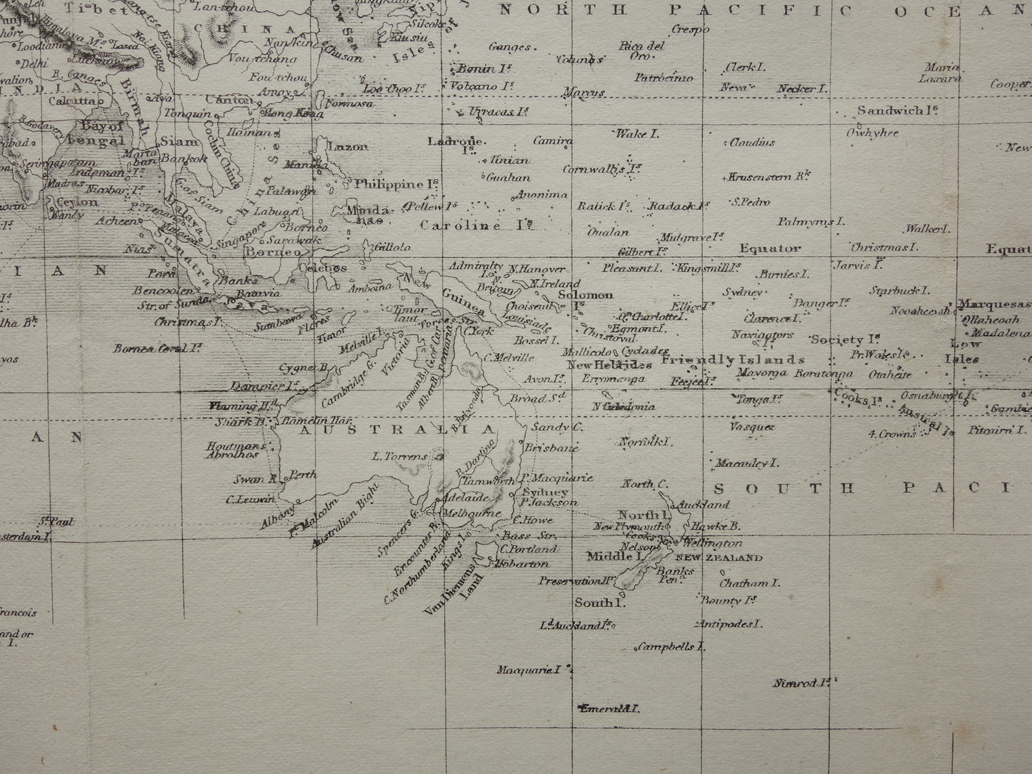 WERELDKAART vintage landkaart van de Wereld uit 1860 Originele antieke Engelse kaart
