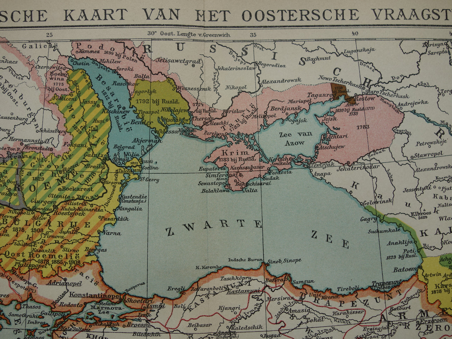 Geschiedeniskaart van het Turkse Rijk uit 1910 originele oude vintage landkaart Europees Turkije antieke kaarten Balkan