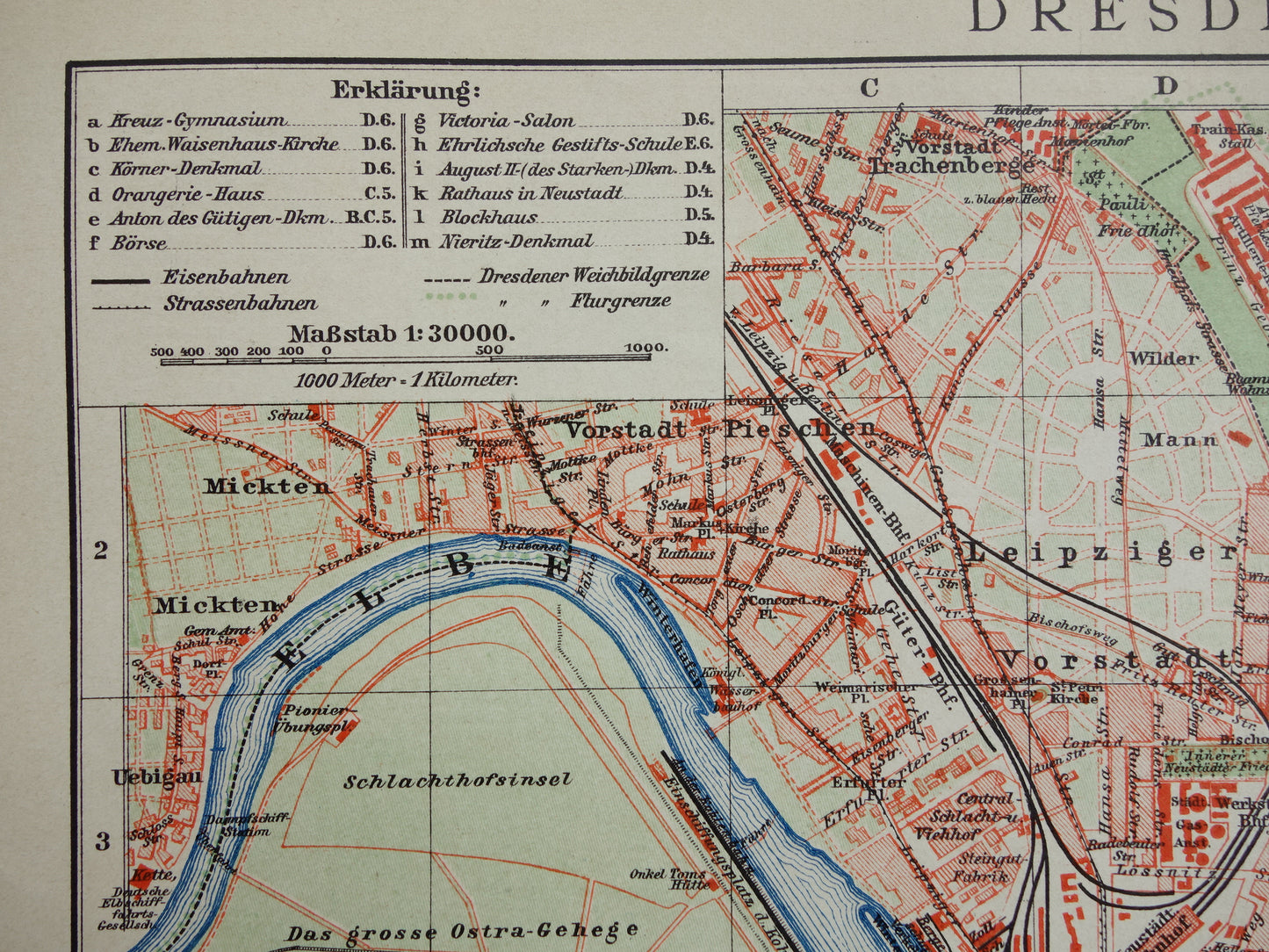 DRESDEN oude kaart van Dresden Duitsland uit 1911 originele antieke Duitse plattegrond