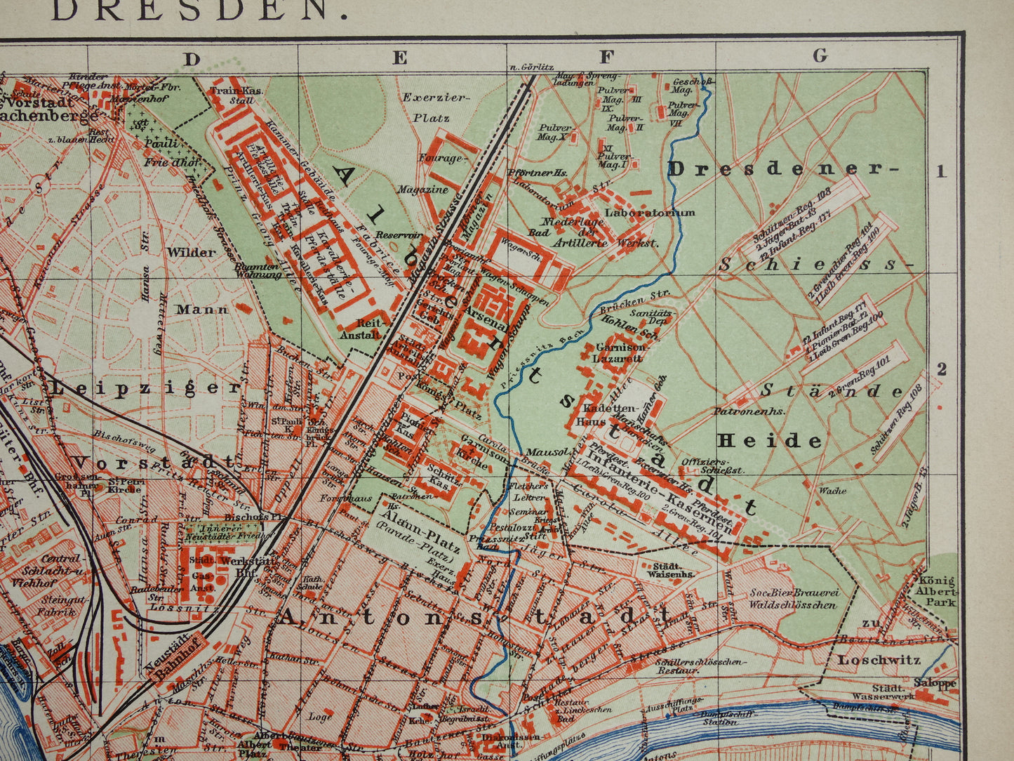DRESDEN oude kaart van Dresden Duitsland uit 1911 originele antieke Duitse plattegrond